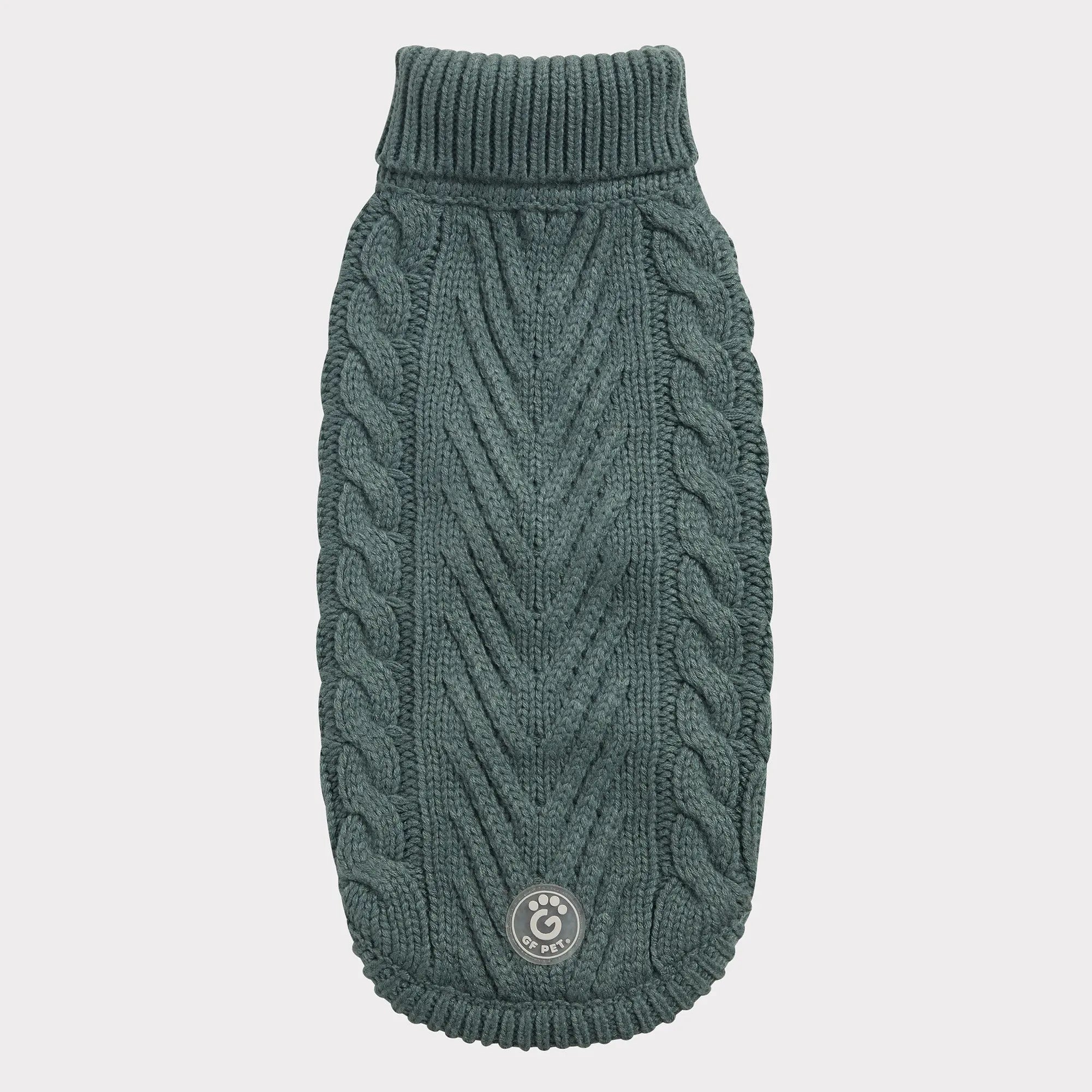 GF Pet Dog Sweater Chalet Sweater - Sage Green Cable Knit for Dogs
