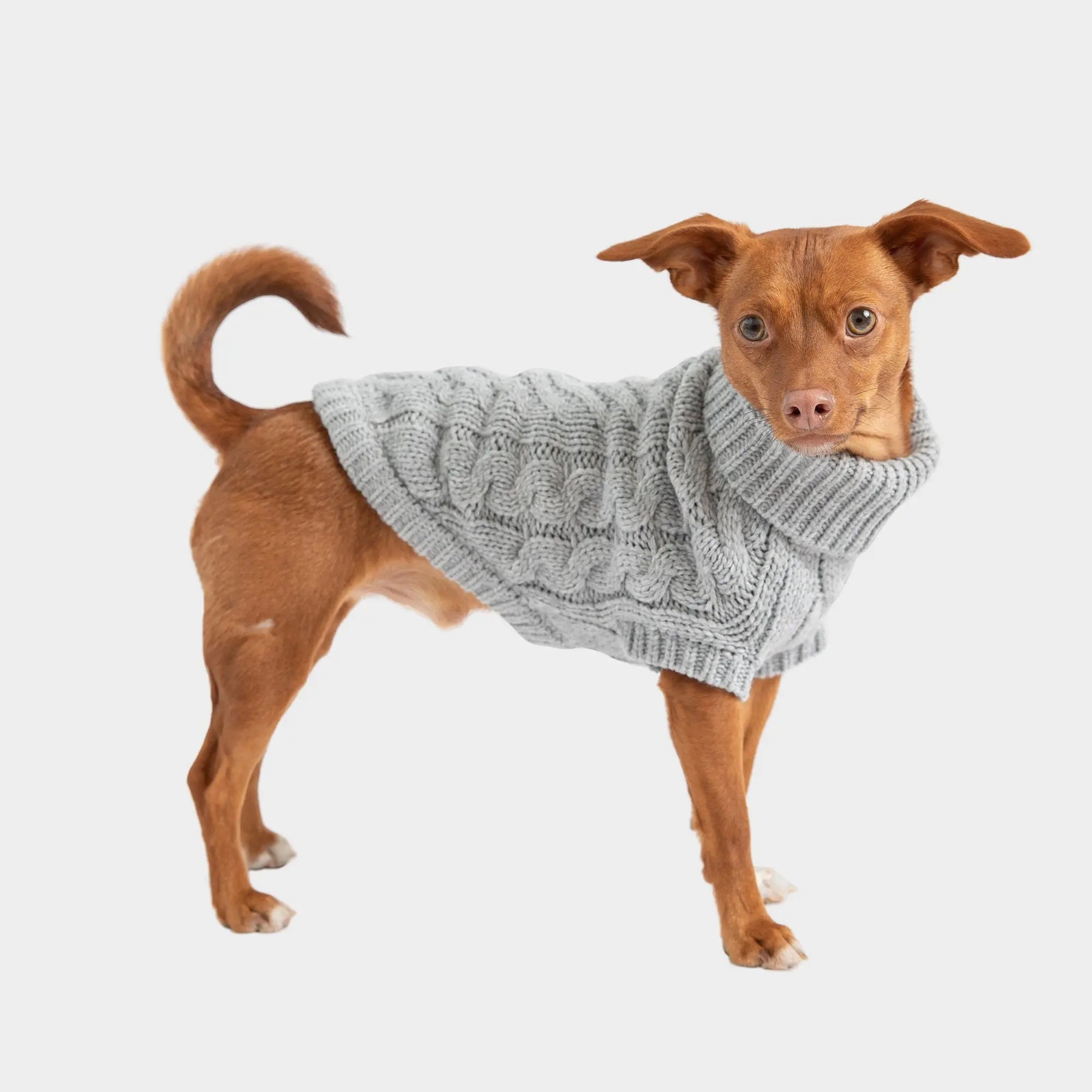 GF Pet Chalet Dog Sweater - Grey Cable Knit Sweater for Dogs
