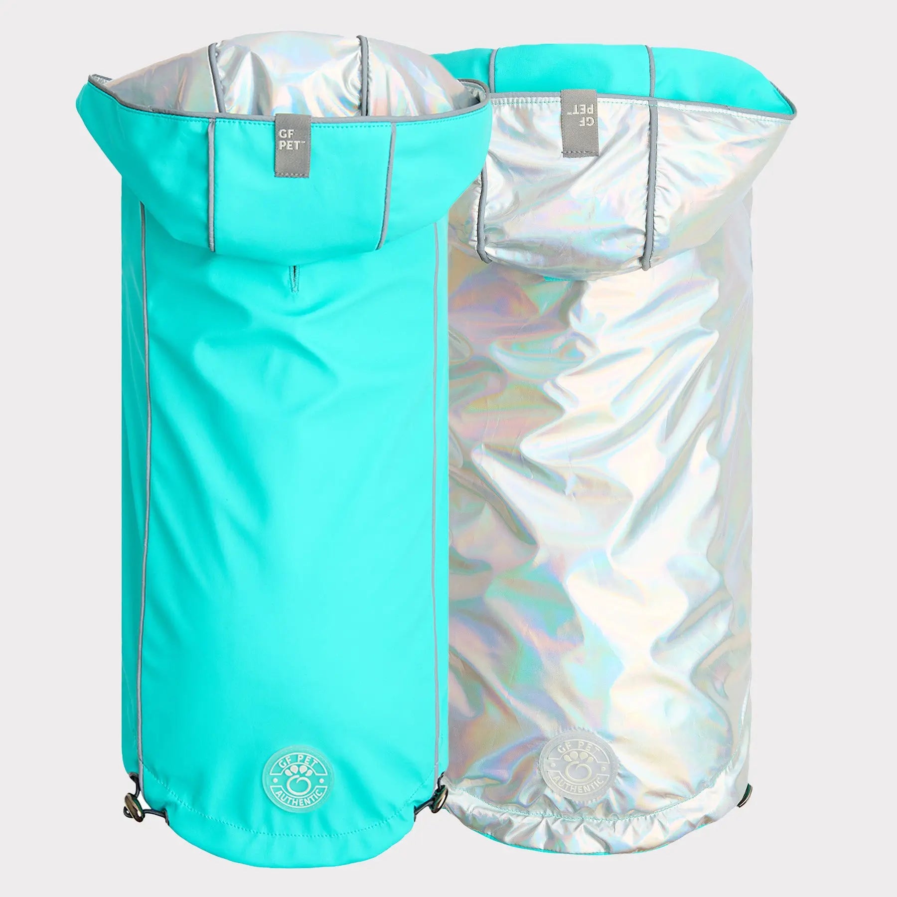 Reversible Raincoat - Neon Aqua and Iridescent GF PET